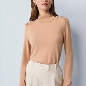 Ann Taylor Mock Neck Sweater with Gold Button Details